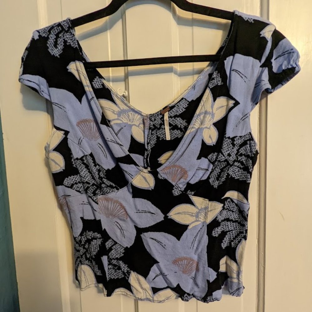 Free People Purple Black Flower Crop Top